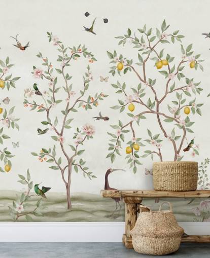 citrontræ chinoiserie tapet vægmaleri