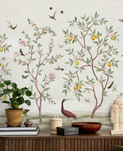 papier peint chinoiserie de citronniers