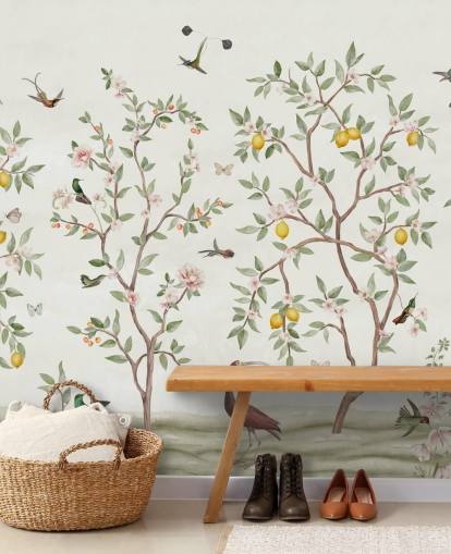 carta da parati murale con albero di limone, chinoiserie