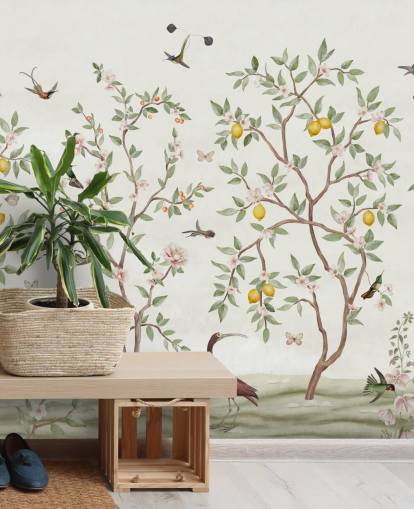 mural de papel de parede chinoiserie de limoeiro