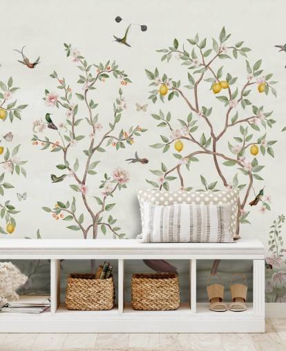 Chinoiserie-Tapeten-Wandbild mit Zitronenbaum