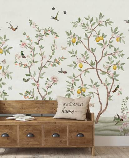 citrontræ chinoiserie tapet vægmaleri