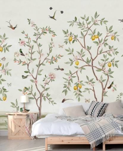 papier peint chinoiserie de citronniers