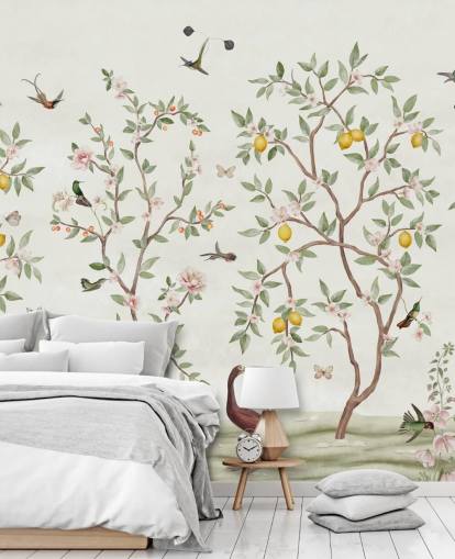 sitruunapuu chinoiserie tapetti seinämaalaus