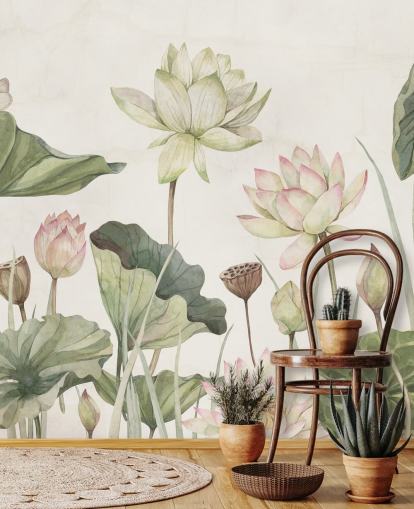 fresque murale de nénuphars délicats