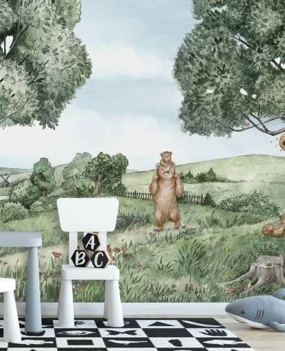 Muurschildering Beren en bijen 