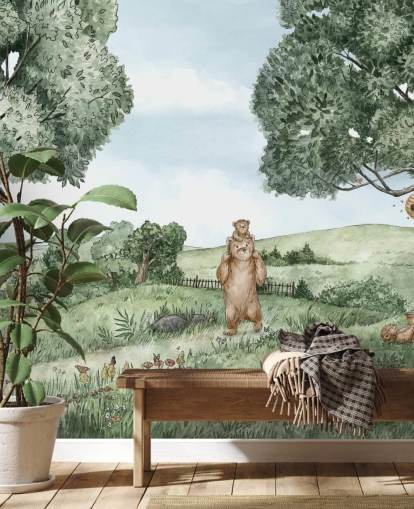 Muurschildering Beren en bijen 