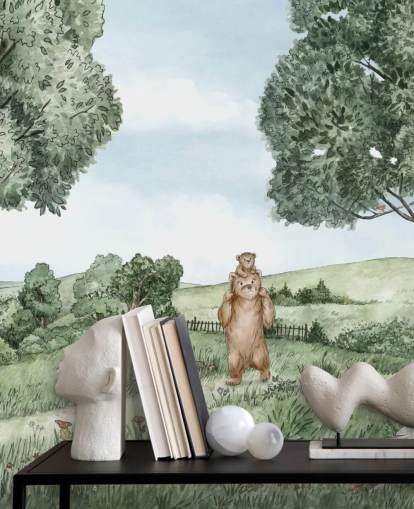 Mural de parede de ursos e abelhas 