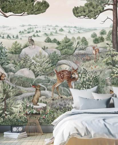 kids wildlife mural with cute animals