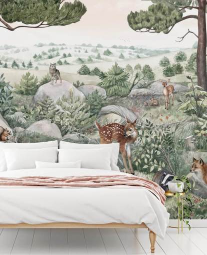 mural de vida silvestre para niños con animales lindos