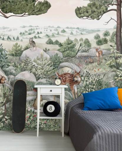 kids wildlife mural with cute animals