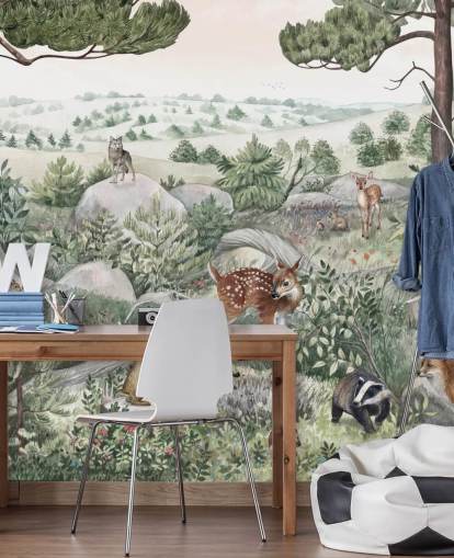 kids wildlife mural with cute animals 