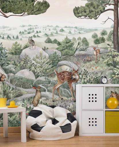 kids wildlife mural with cute animals