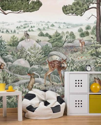 mural de vida silvestre para niños con animales lindos mural de vida silvestre para niños con animales lindos