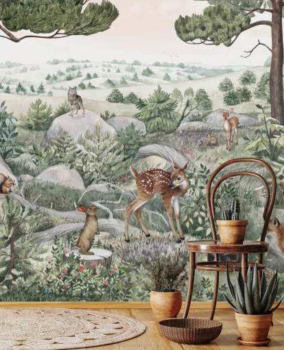 mural de vida silvestre para niños con animales lindos