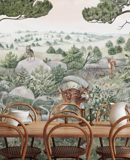 mural de vida selvagem para crianças com animais fofos
