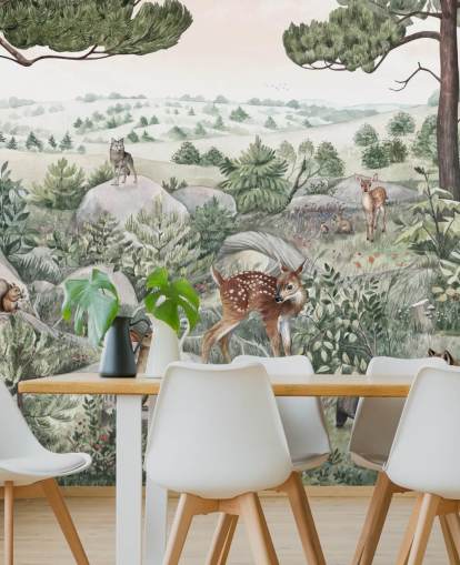 Wildtier-Wandbild für Kinder mit niedlichen Tieren