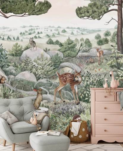 mural de vida silvestre para niños con animales lindos