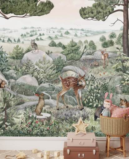 mural de vida silvestre para niños con animales lindos