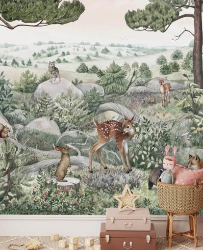 peinture murale animalière pour enfants avec de jolis animaux