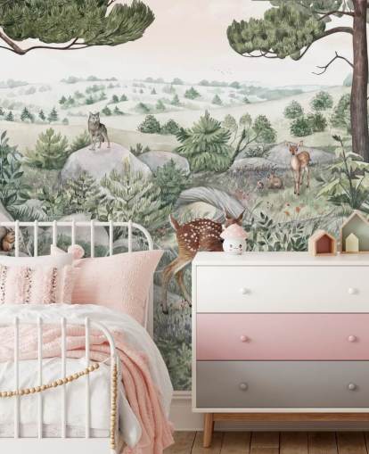 mural de vida silvestre para niños con animales lindos