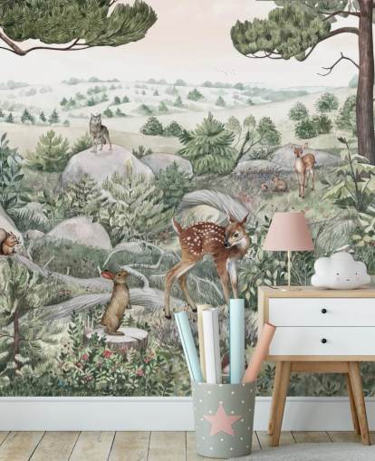 mural de vida silvestre para niños con animales lindos