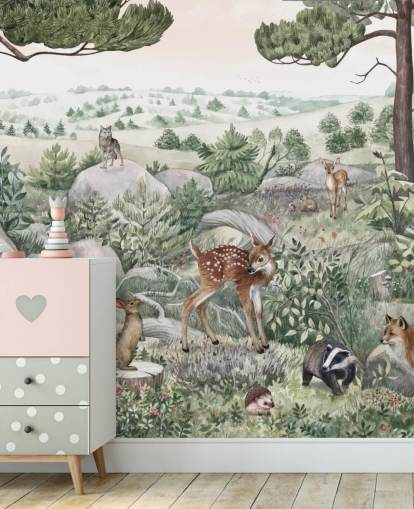 mural de vida silvestre para niños con animales lindos