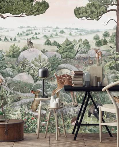 kids wildlife mural with cute animals