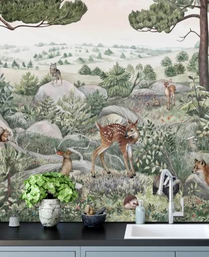 kids wildlife mural with cute animals