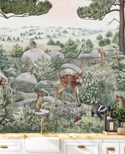 mural de vida silvestre para niños con animales lindos