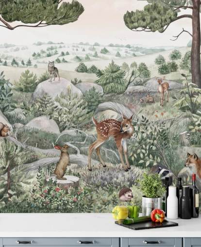 mural de vida silvestre para niños con animales lindos mural de vida silvestre para niños con animales lindos