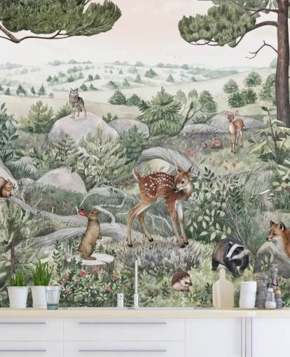 mural de vida silvestre para niños con animales lindos