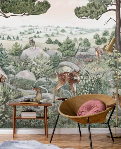 kids wildlife mural with cute animals