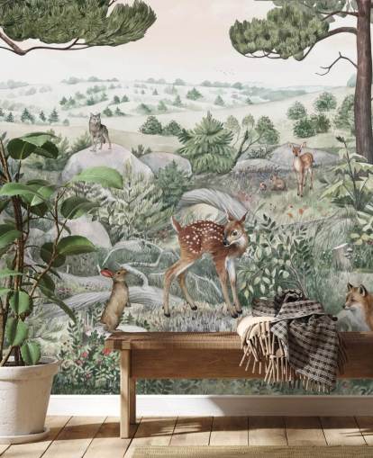 kids wildlife mural with cute animals