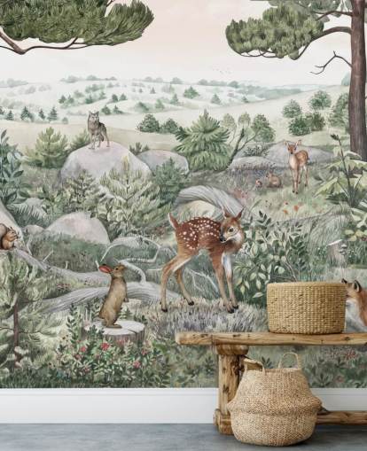 mural de vida selvagem para crianças com animais fofos mural de vida selvagem para crianças com animais fofos