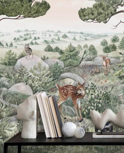 mural de vida selvagem para crianças com animais fofos