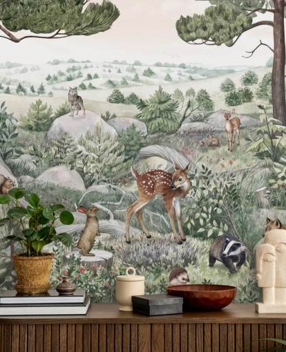 kids wildlife mural with cute animals