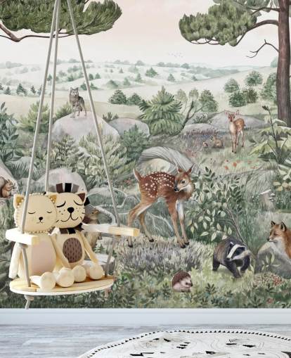 muurschildering voor kinderen met schattige dieren