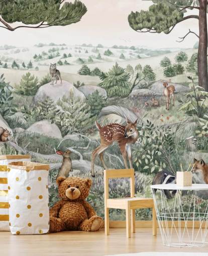 mural de vida silvestre para niños con animales lindos