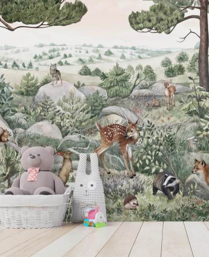 muurschildering voor kinderen met schattige dieren