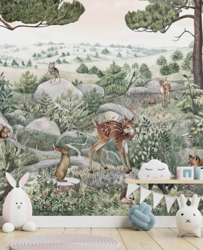 mural de vida selvagem para crianças com animais fofos mural de vida selvagem para crianças com animais fofos