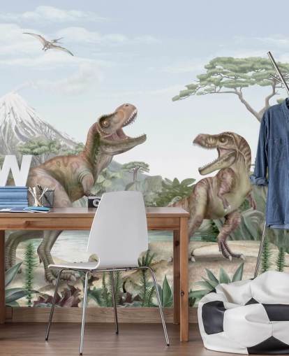 mural de pared de T. Rex para niños