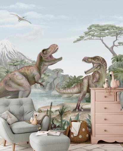 t. rex muurschildering voor kinderen