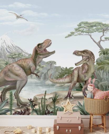 mural de pared de T. Rex para niños