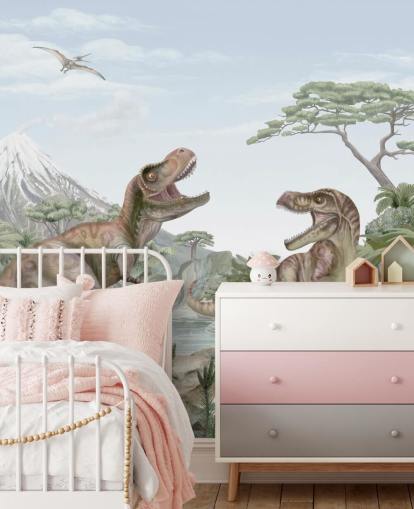 mural de pared de T. Rex para niños