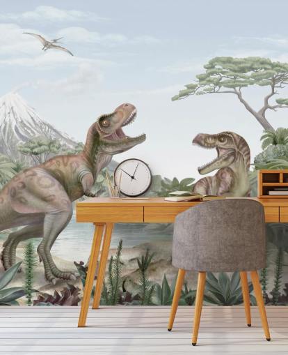 mural de pared de T. Rex para niños