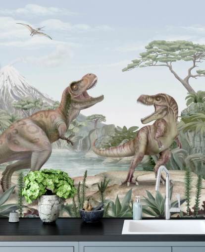 mural de pared de T. Rex para niños
