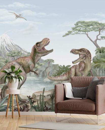 mural de pared de T. Rex para niños