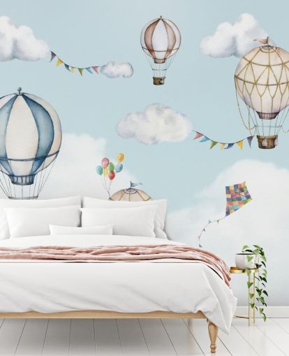 schattige muurschildering met heteluchtballon schattige muurschildering met heteluchtballon