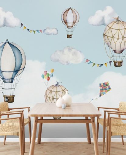 lindo mural de papel pintado de globos aerostáticos